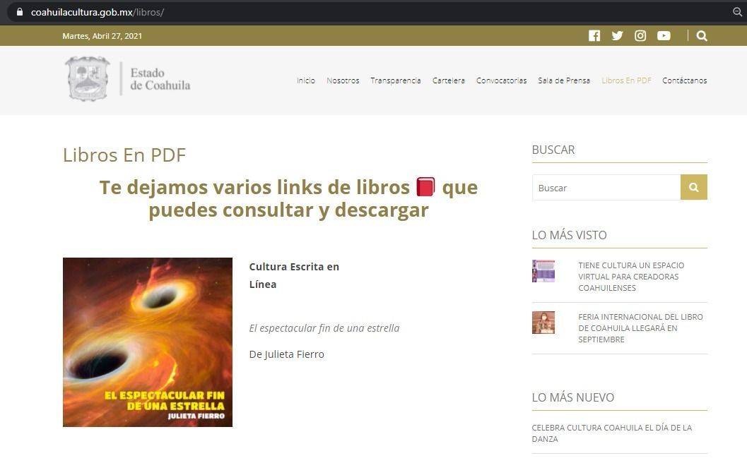 SIGUEN VIGENTES DESCARGAS DE LIBROS ELECTRÓNICOS EN CULTURA COAHUILA