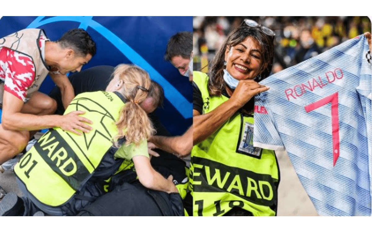 Descuenta CR7 de un balonazo a guardia de seguridad, pero le alivia el dolor con camiseta