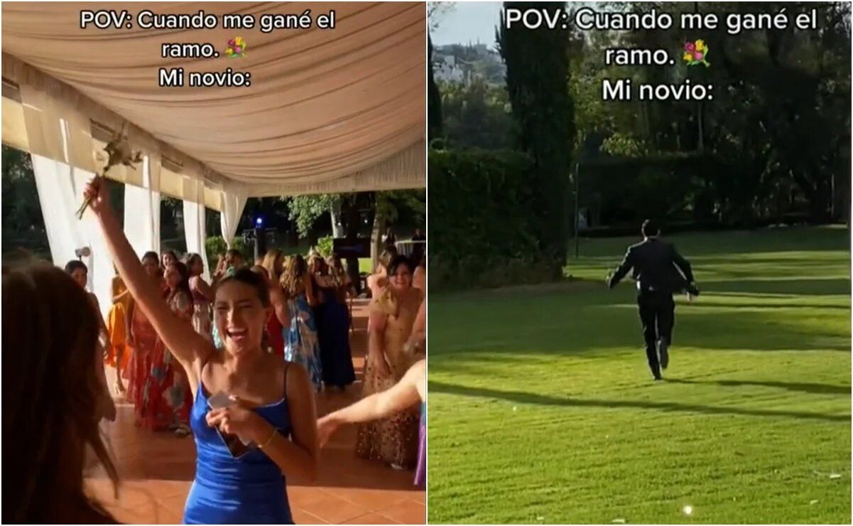 «Y se marchó…» Joven huye de una boda luego de que su novia atrapara el ramo
