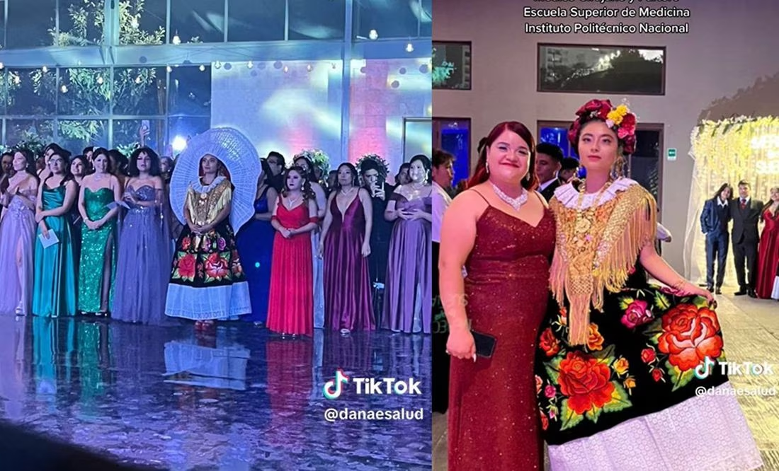 VIDEO. ¡Orgullosa de Oaxaca! Joven se gradúa y asiste a fiesta con traje de tehuana