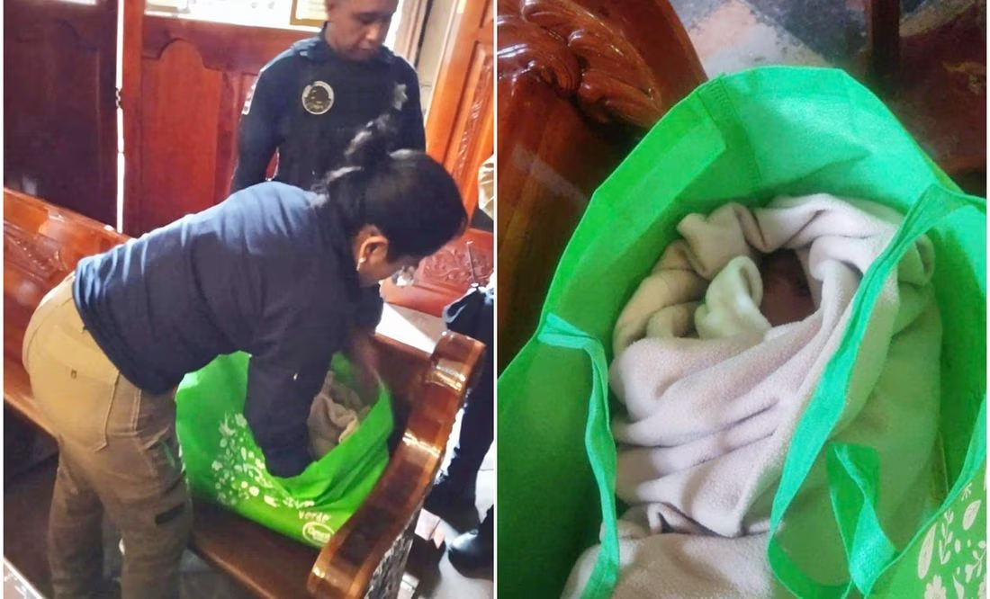 Dentro de bolsa del super abandonan a bebé en banca de iglesia en Zacatelco, Tlaxcala;
