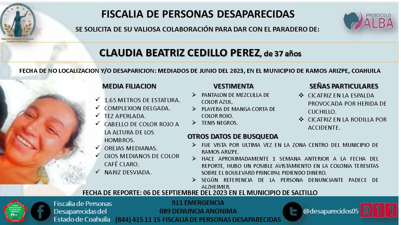 Activan Protocolo Alba para Claudia