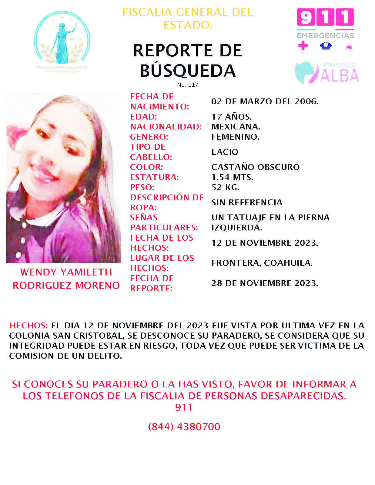 Buscan a Wendy, joven fronterense desaparecida