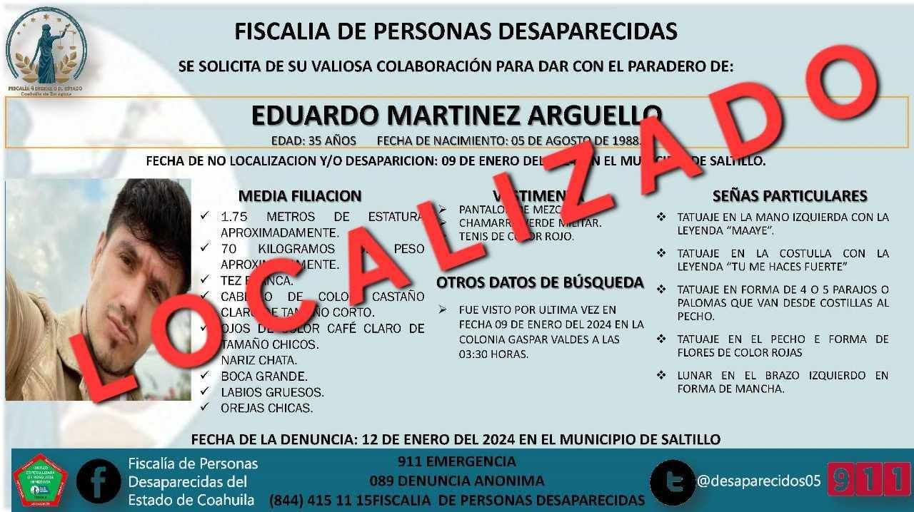 Localizan con vida a Eduardo en Saltillo