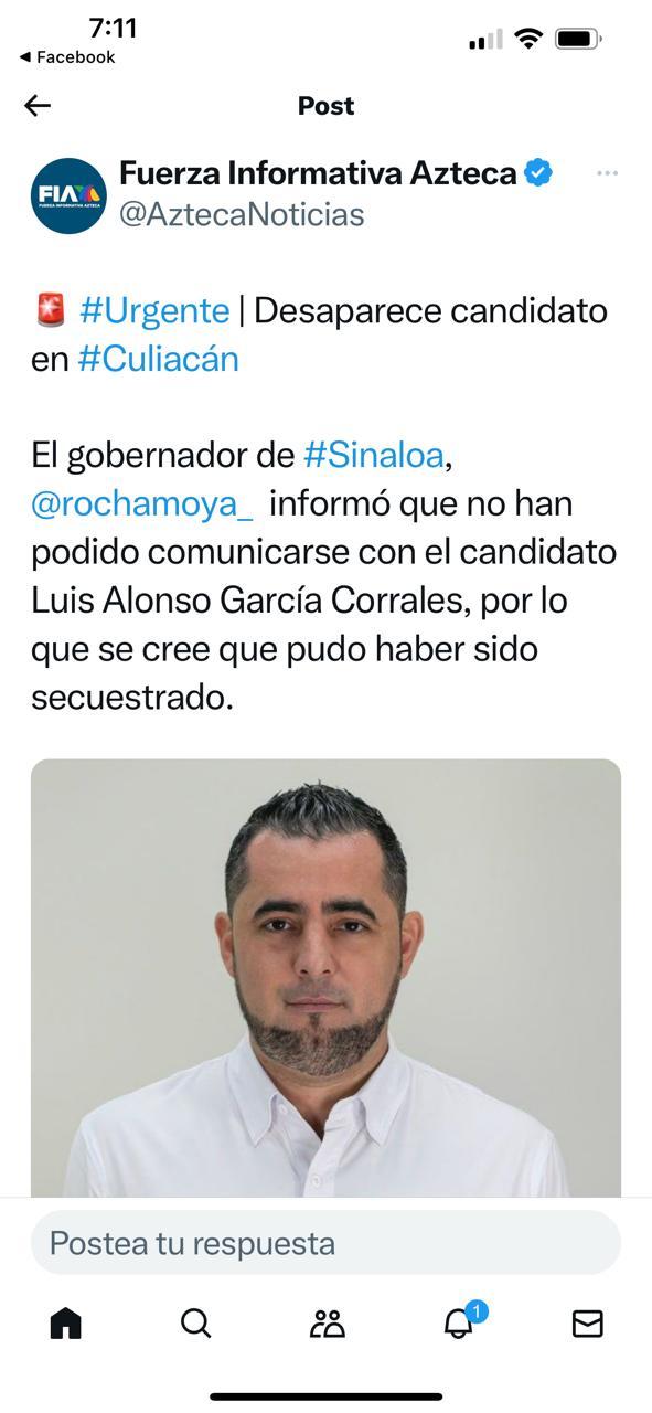 Denuncian desaparición de candidato en Sinaloa