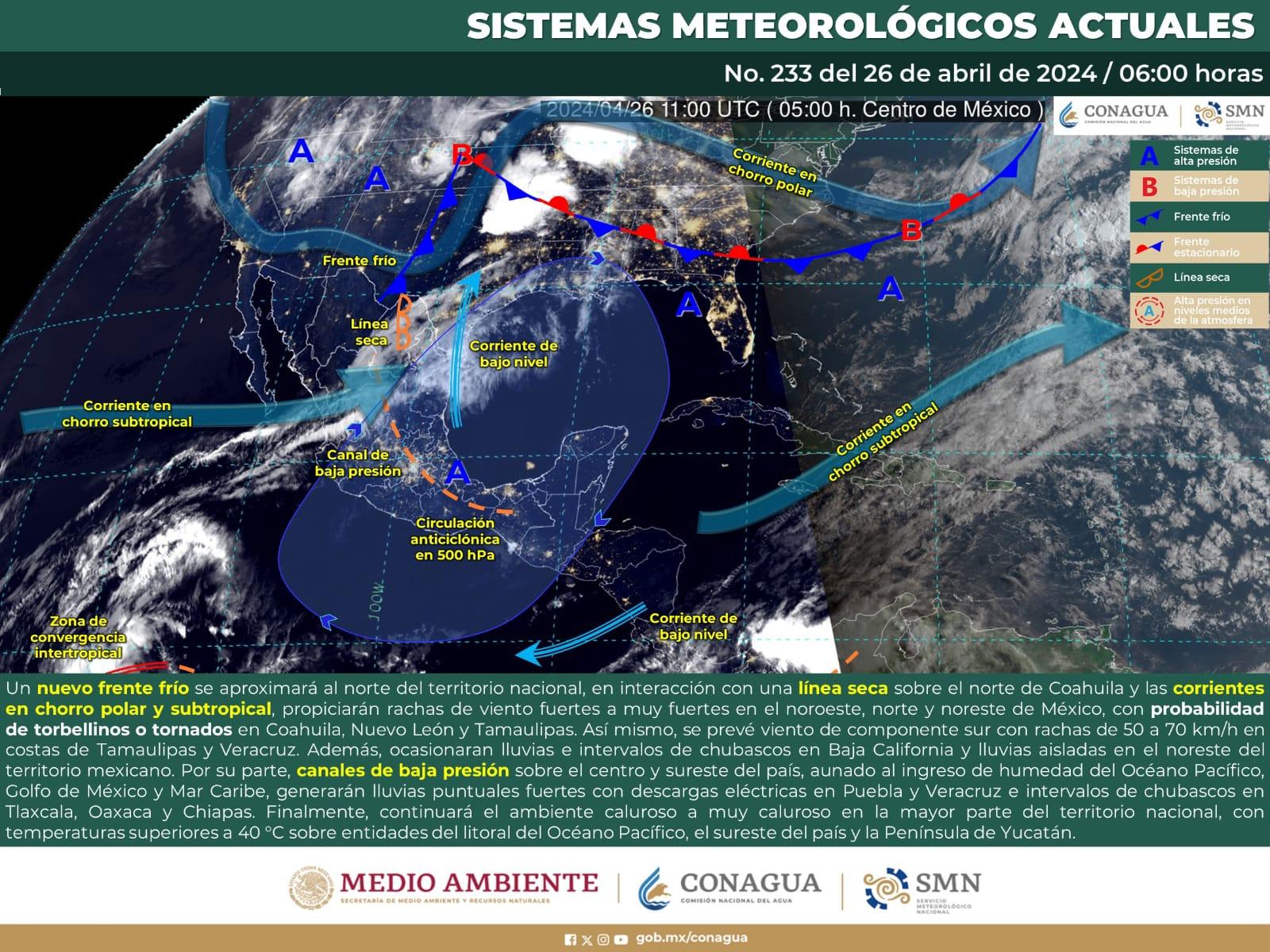 Creará frente frío rachas de viento