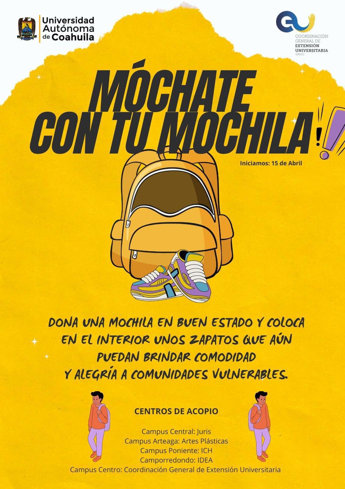 Invita UAdeC a donar mochilas y calzado usado
