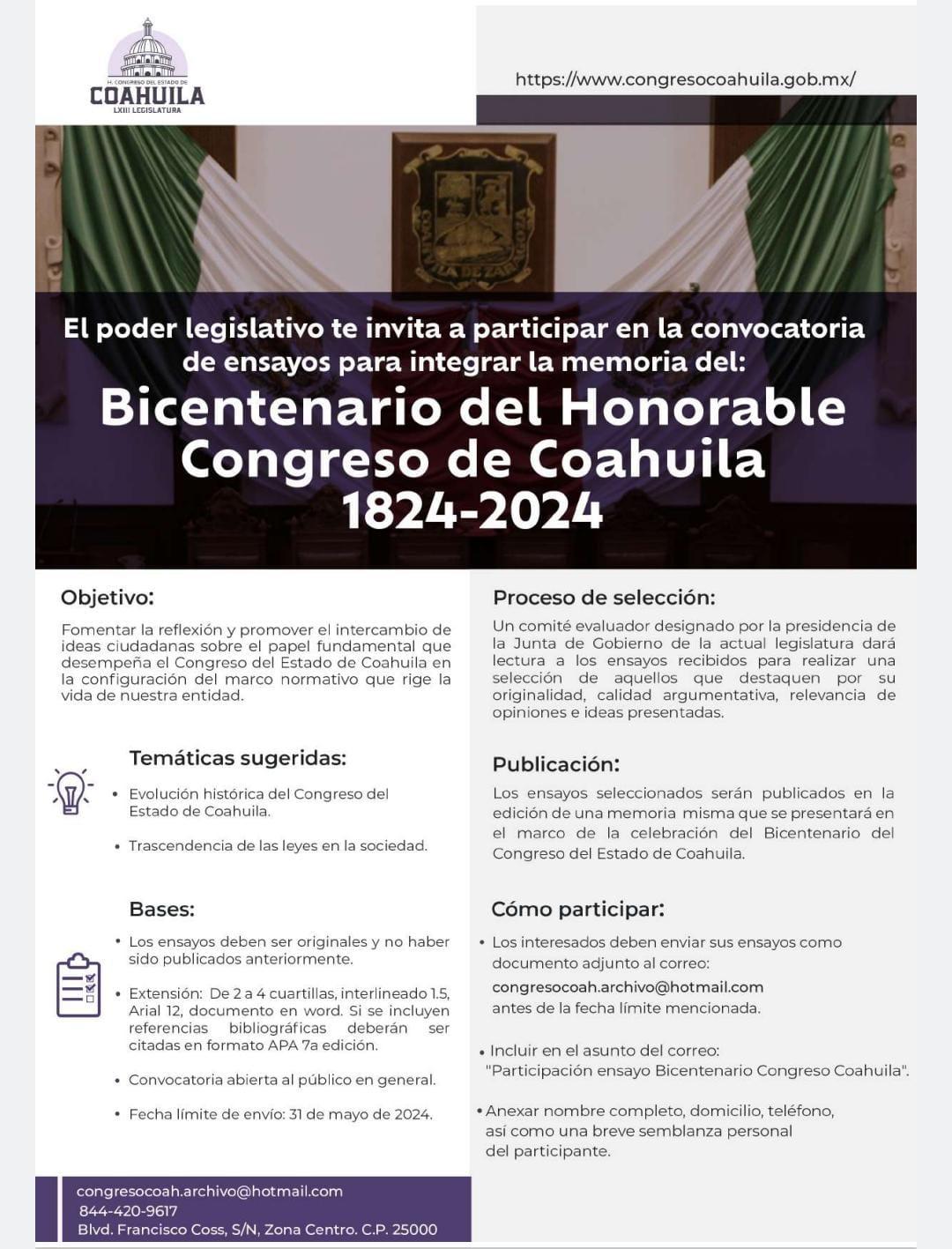 Invitan a redactar un ensayo sobre historia del Congreso Estatal