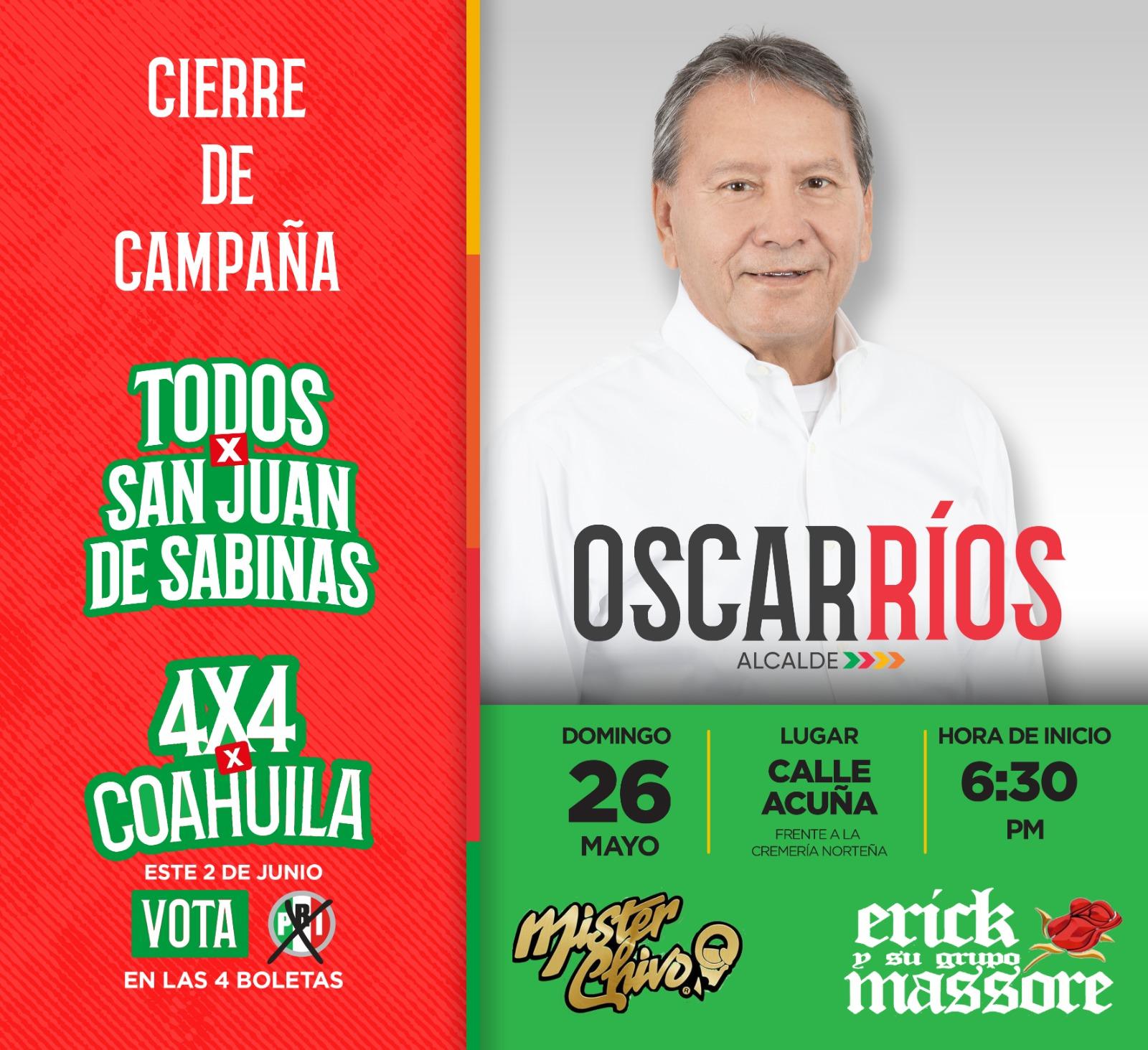 INVITA ÓSCAR RÍOS A CIERRE DE CAMPAÑA