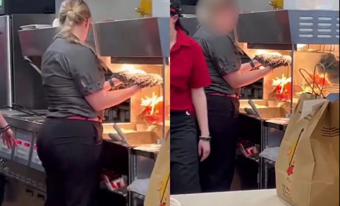 Captan a empleada de McDonald’s secando el trapeador sucio sobre las papas fritas