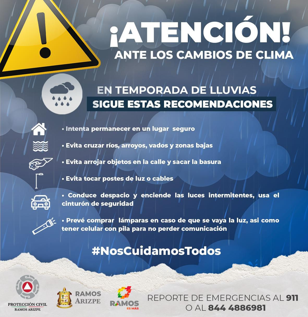 ADVIERTEN A RAMOSARIZPENSES ANTE RIESGOS POR TORMENTA TROPICAL
