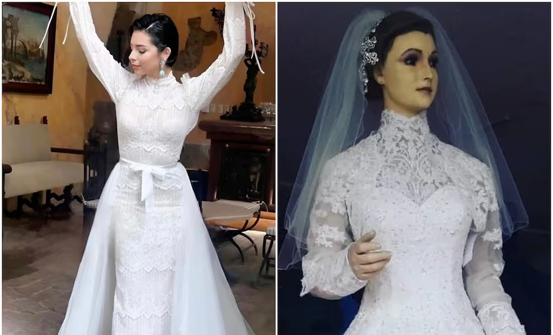 Comparan vestido de novia de Ángela Aguilar con el de «La Pascualita», famoso maniquí