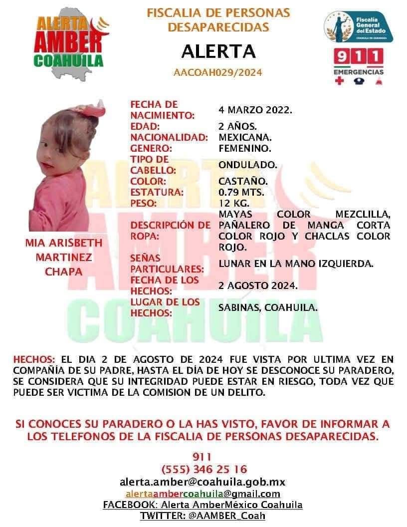 Buscan a bebé de 2 años