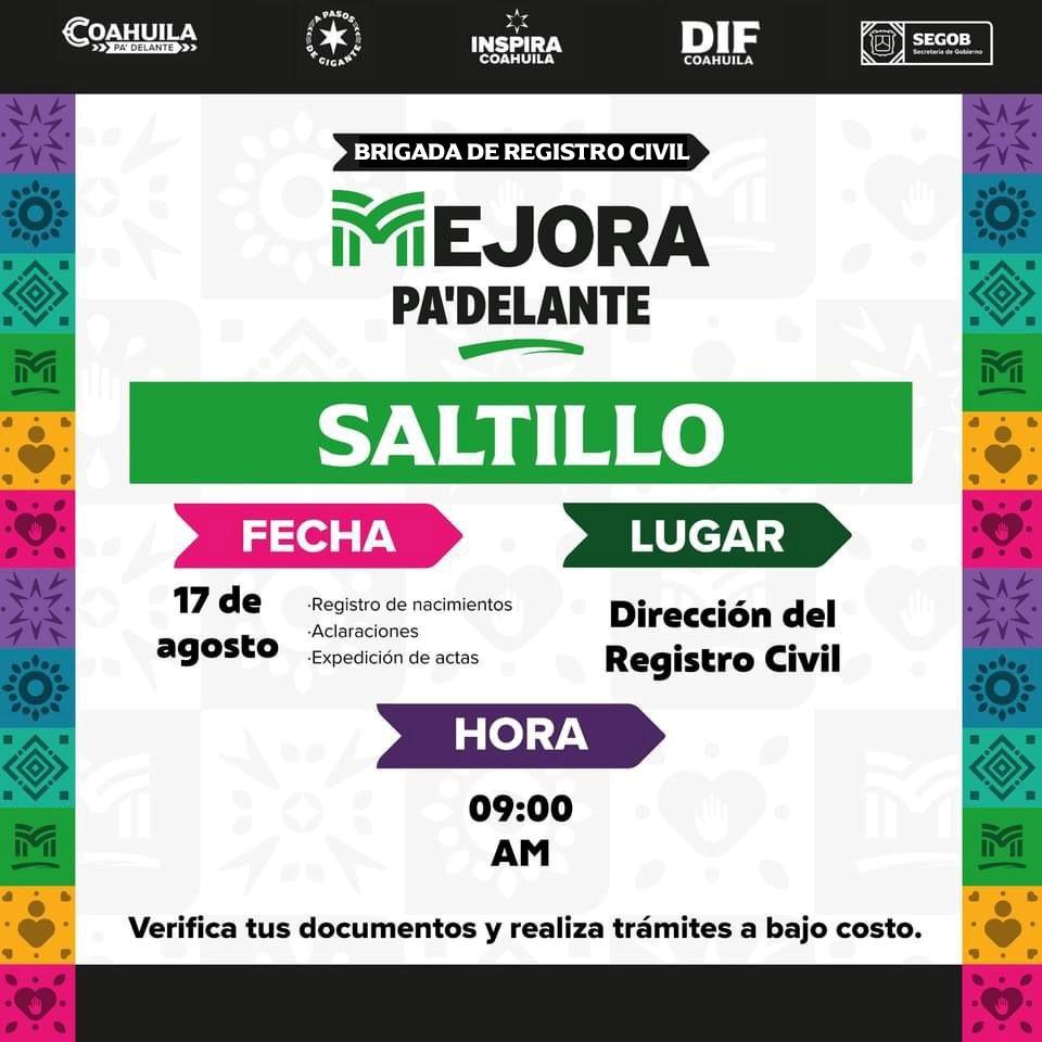 INVITAN A LA BRIGADA DEL REGISTRO CIVIL EN SALTILLO