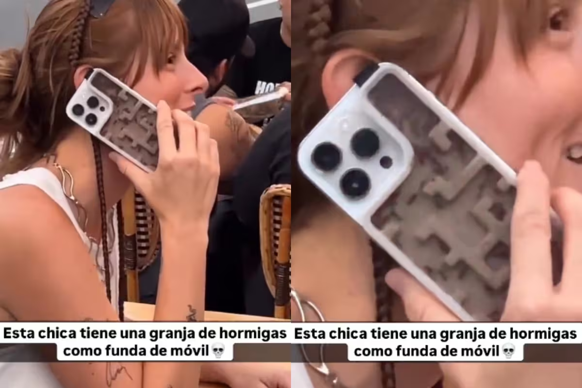 Mujer impacta en redes sociales con su funda de una “granja de hormigas”