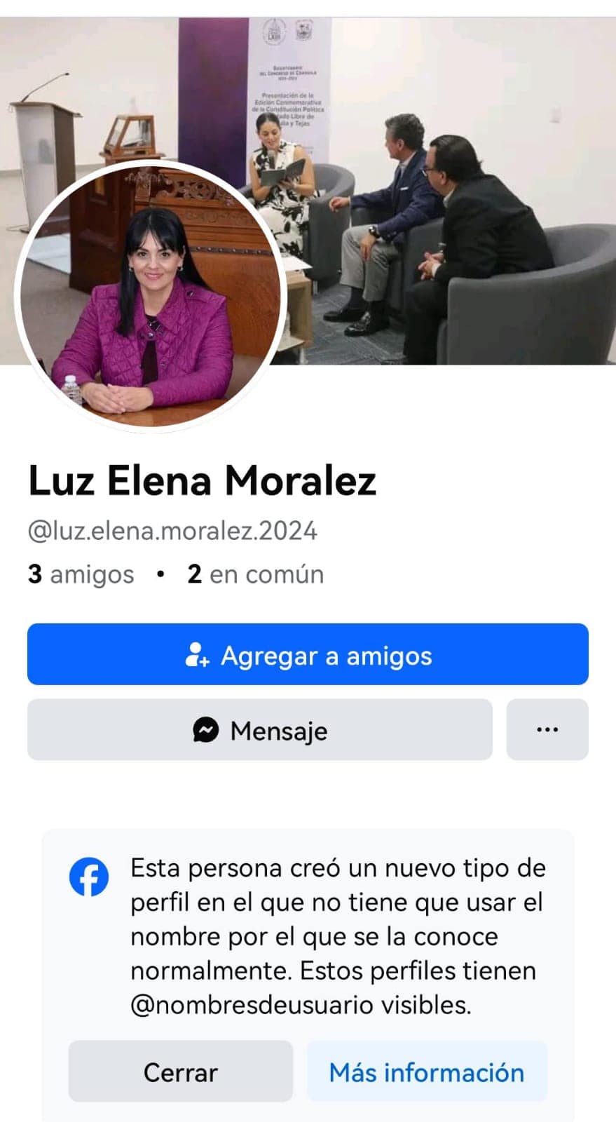 Alertan por perfil falso de presidenta del Congreso