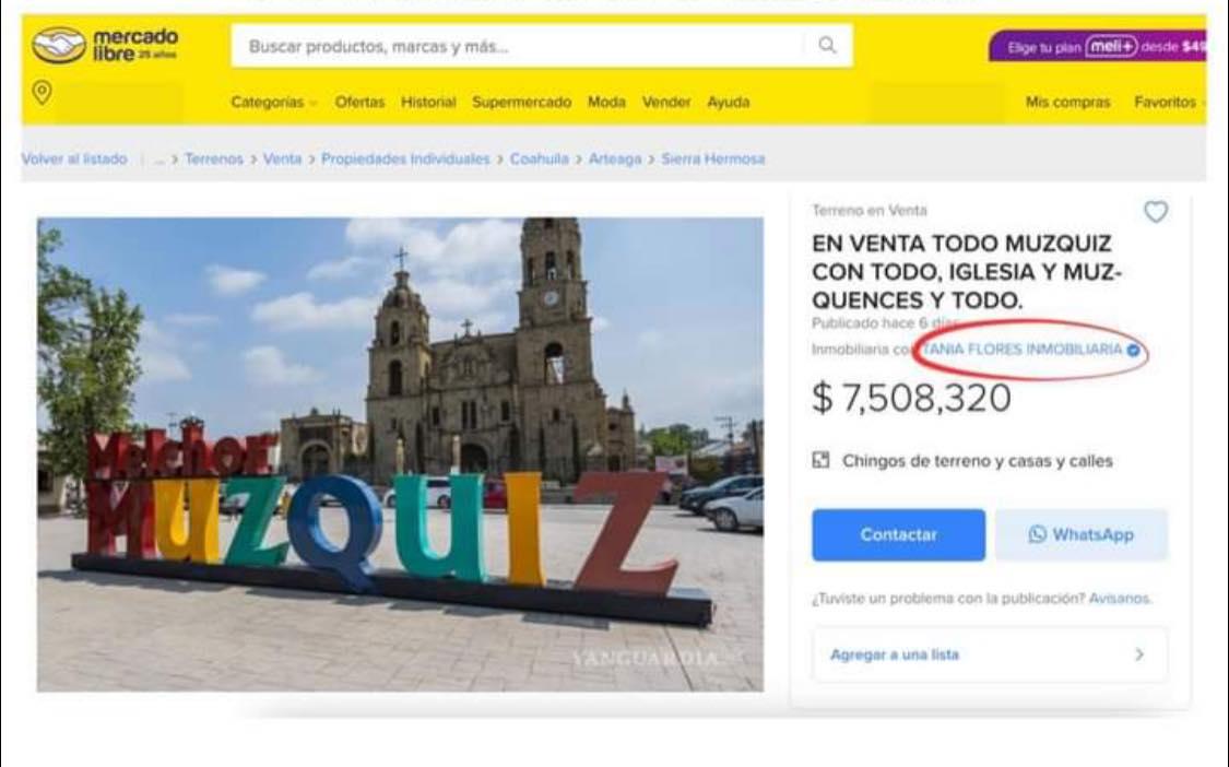 “Vende” Tania Flores a Múzquiz en Mercado Libre