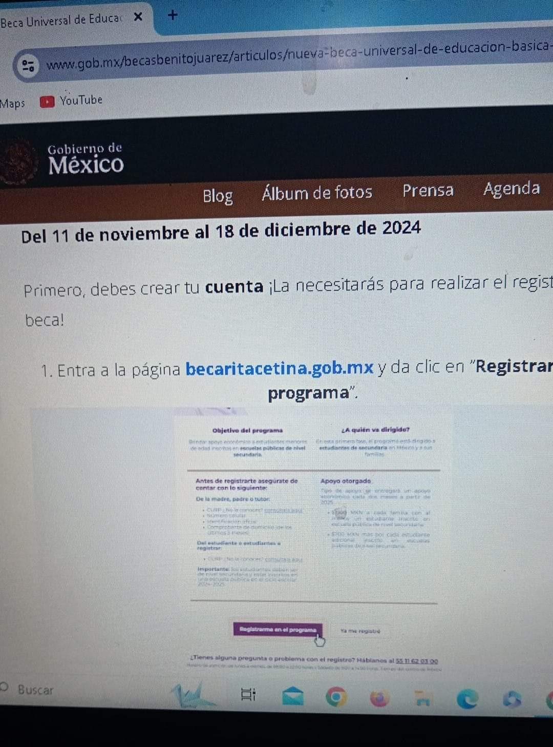 Falla página de registro a becas de secundaria