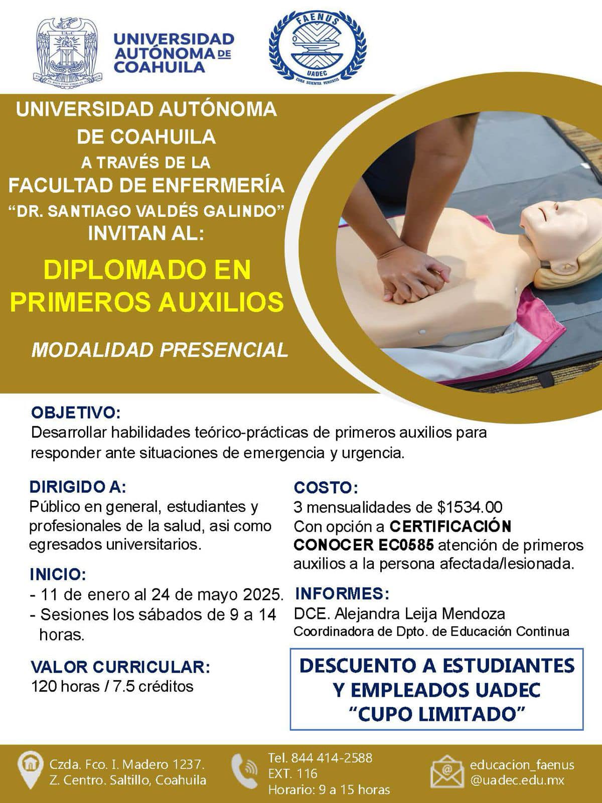 Ofrecen Diplomado en Primeros Auxilios