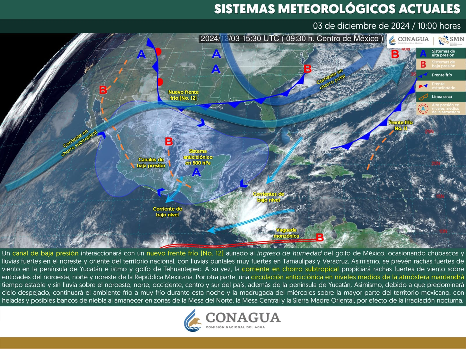 FRENTE FRÍO NÚMERO 12 INGRESA A COAHUILA: OCASIONARÁ CHUBASCOS, NIEBLA Y TEMPERATURAS BAJAS