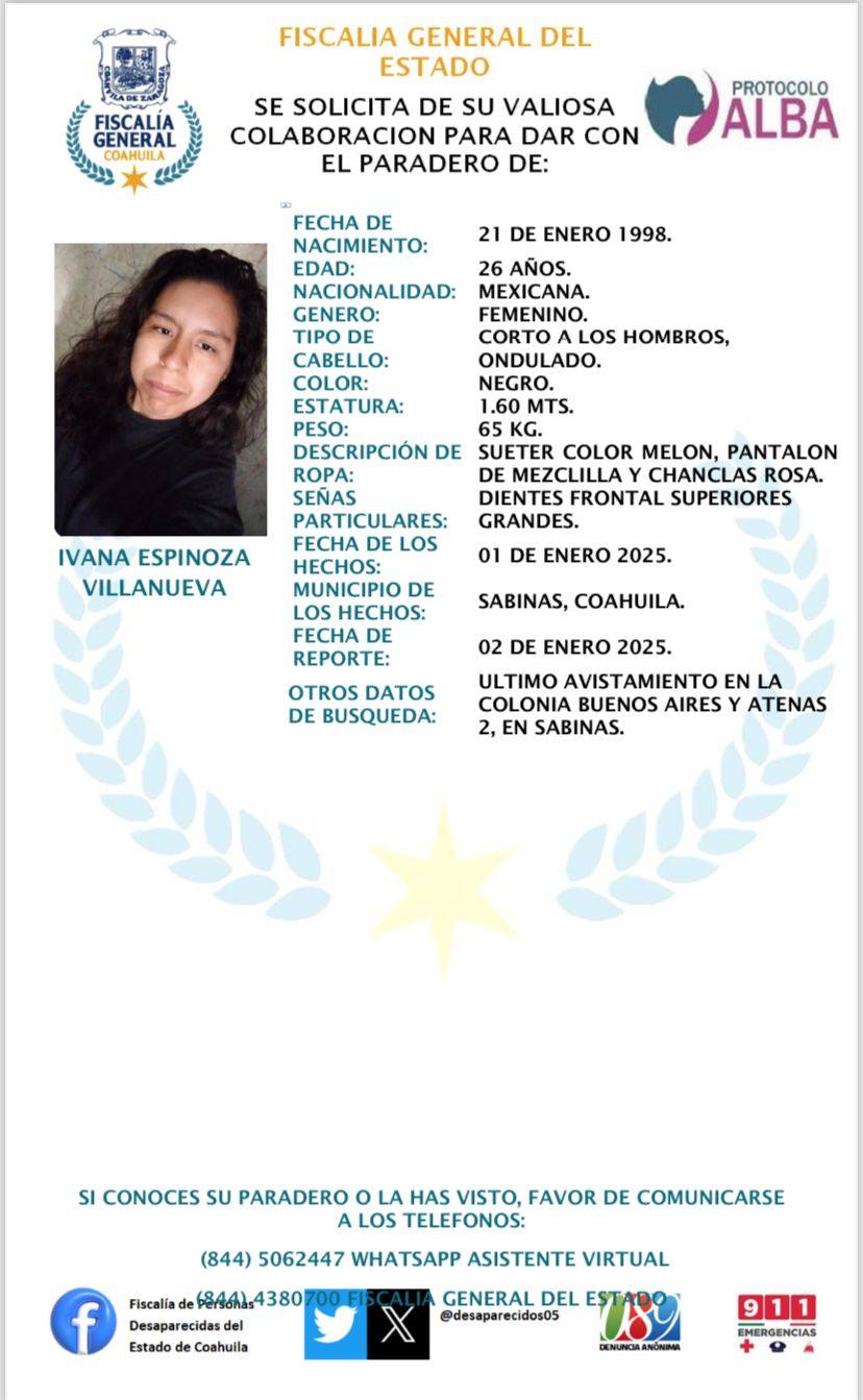 Buscan en Sabinas a mujer y sus dos hijos