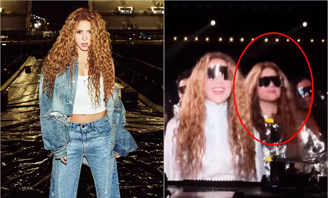 imitadora de Shakira camina a su lado durante su cuarto concierto en la CDMX