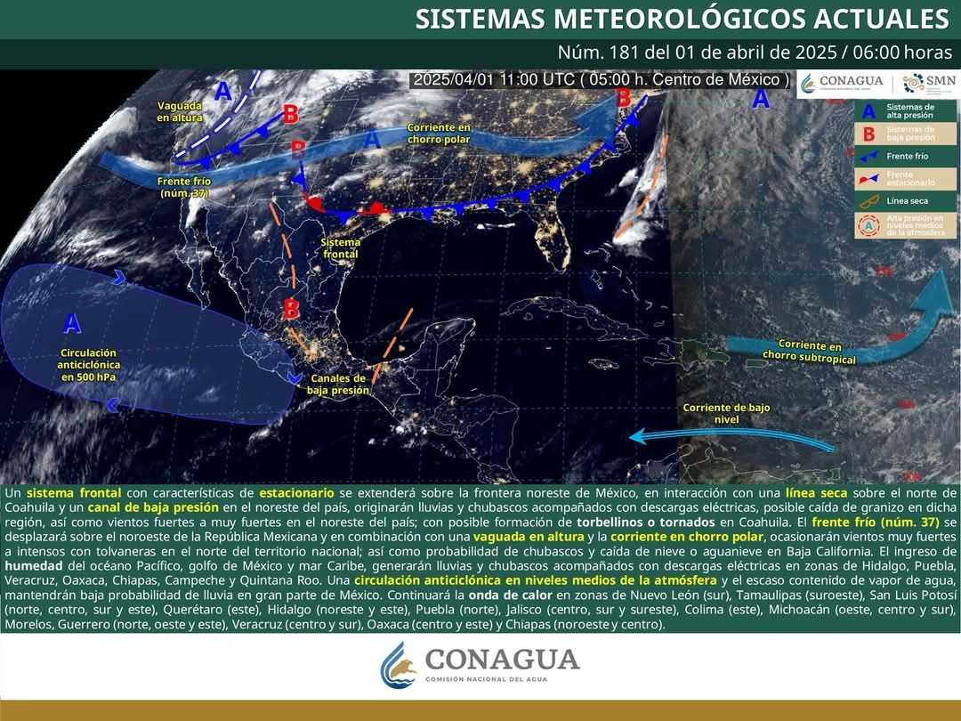 SE PREVÉN LLUVIAS, VIENTOS FUERTES Y POSIBLES TORBELLINOS EN COAHUILA