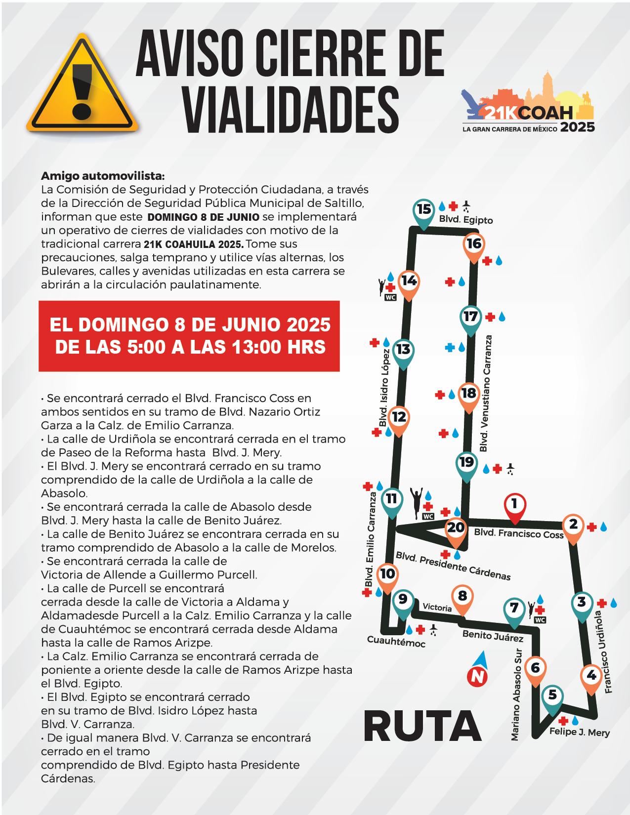 Informa Municipio cierre de calles por la 21K