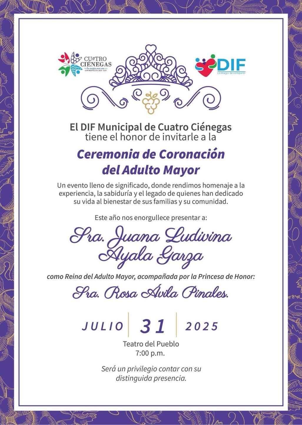 Invitan a ceremonia de coronación en Cienegas