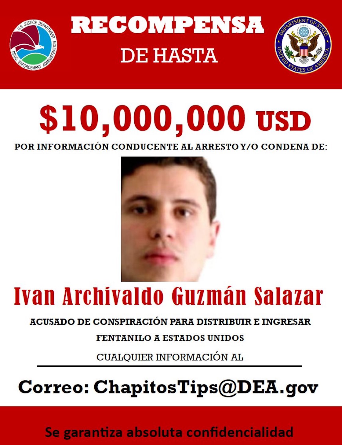 Ofrece EU 10 mdd por “El Chapito”