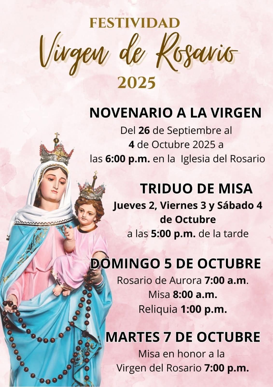 Inician festejos en honor a la Virgen del Rosario
