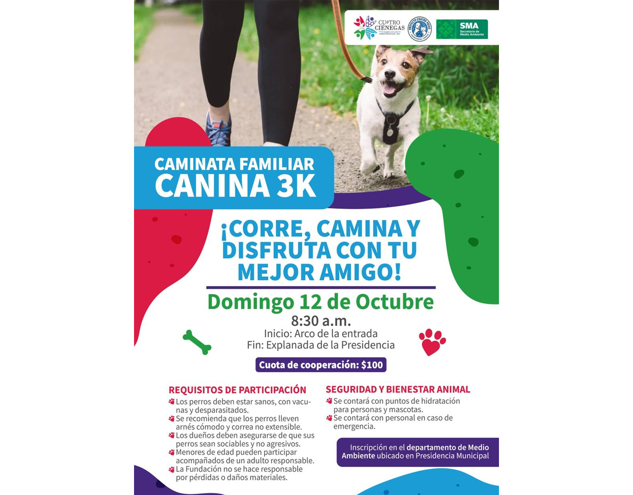 FORTALECE CUATRO CIÉNEGAS VALORES Y CUIDADO ANIMAL CON CAMINATA FAMILIAR CANINA