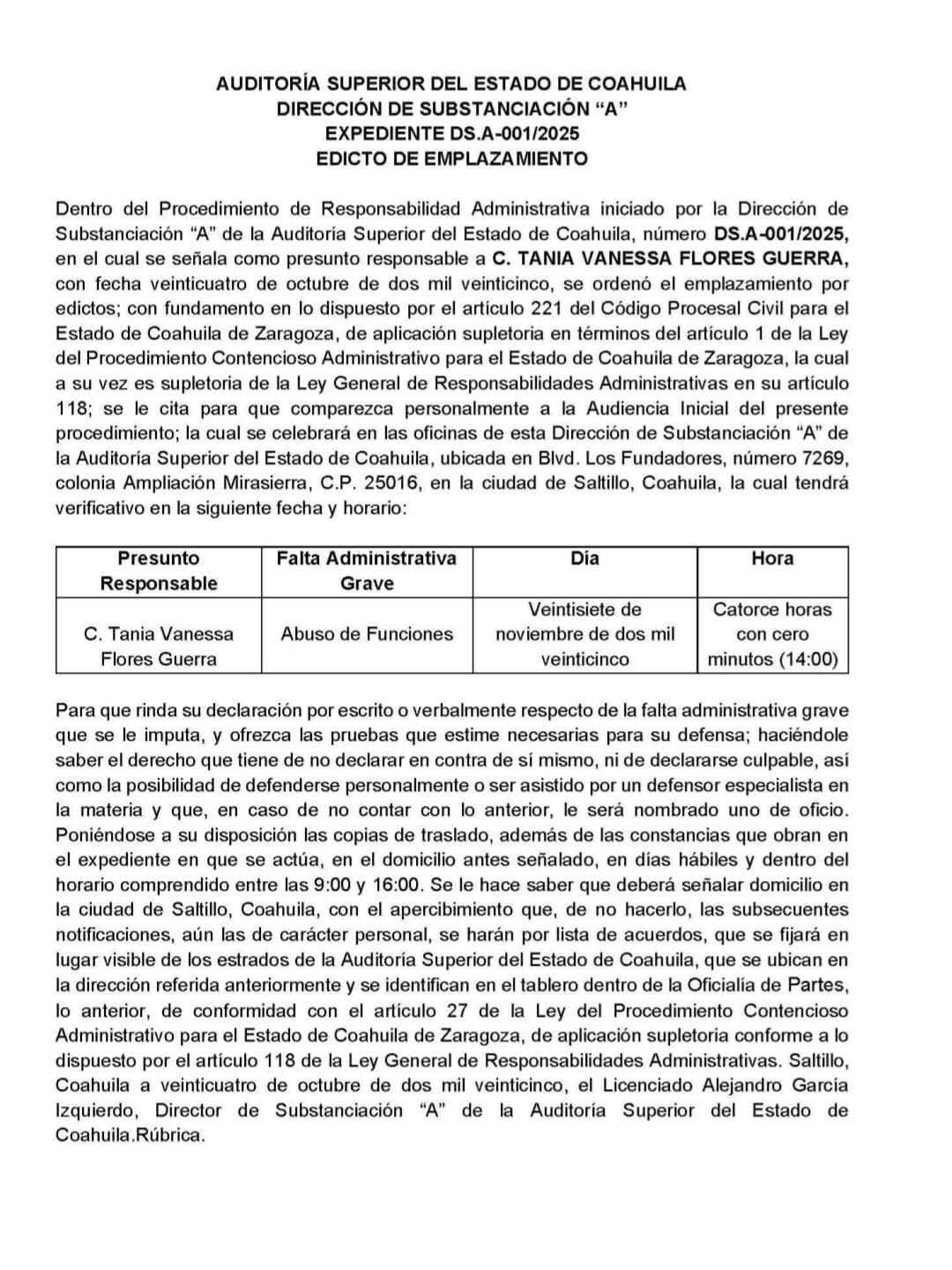 Auditoría Superior cita a ex alcaldesa de Múzquiz