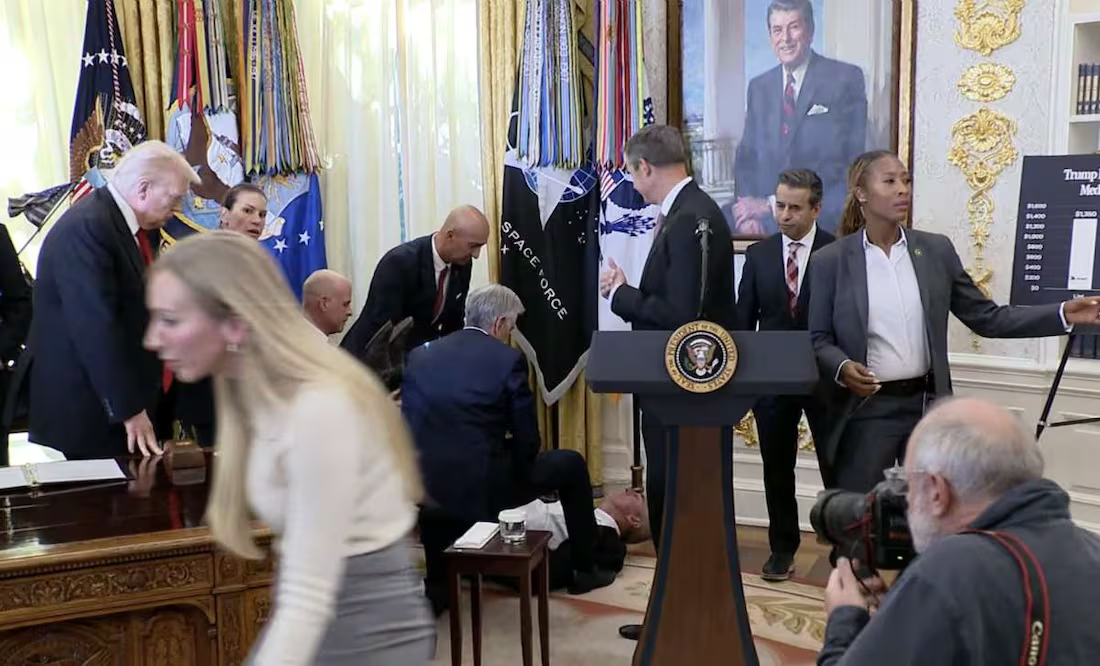Ejecutivo se desmaya en evento de Trump para anunciar reducción de precios de fármacos para bajar de peso