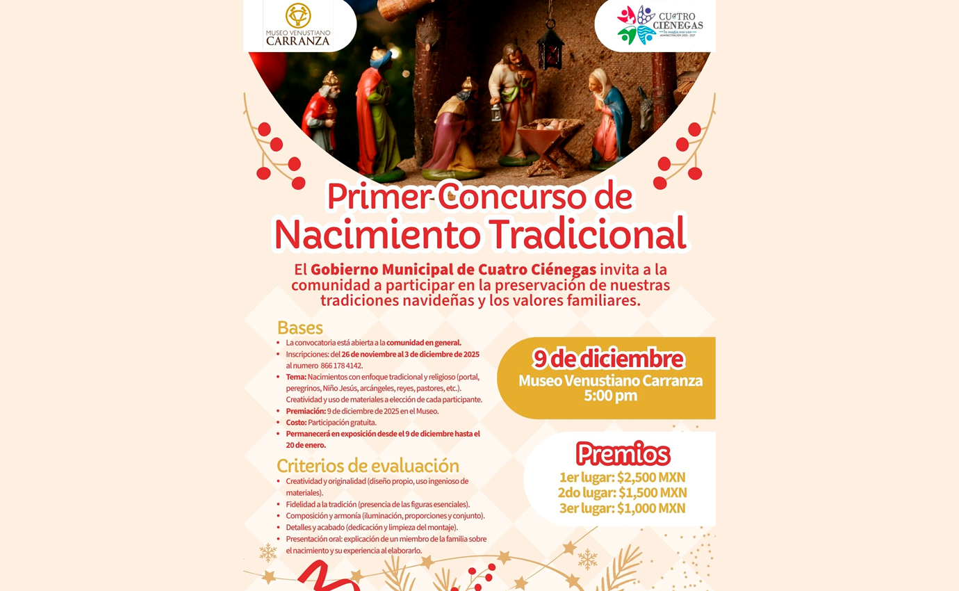 PRESERVA CUATRO CIÉNEGAS TRADICIONES DECEMBRINAS CON EL CONCURSO DE NACIMIENTO TRADICIONAL