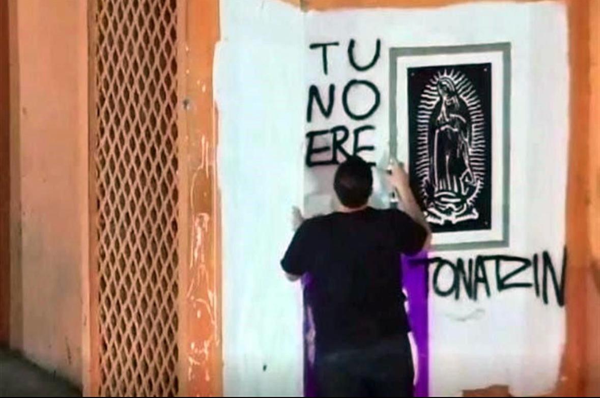 Insulta con grafiti a la Virgen de Guadalupe; cae preso