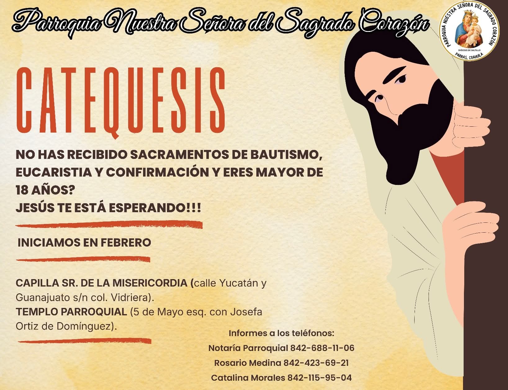 Abren formación sacramental para adultos en Parras