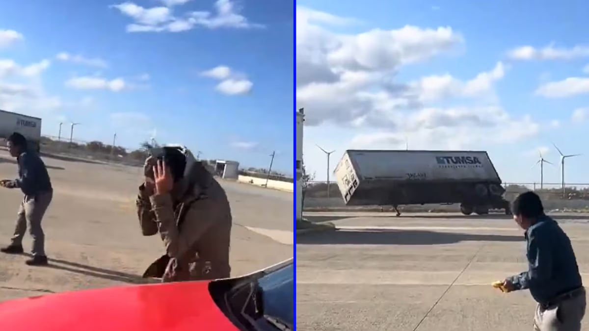(VIDEOS) Frente Frío 27 ‘vuela’ tráiler en Oaxaca: Así quedó volteado en ‘La Ventosa’