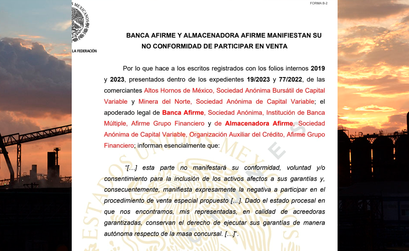 Plantean Cargill y Afirme ejecutar bienes en garantía de AHMSA