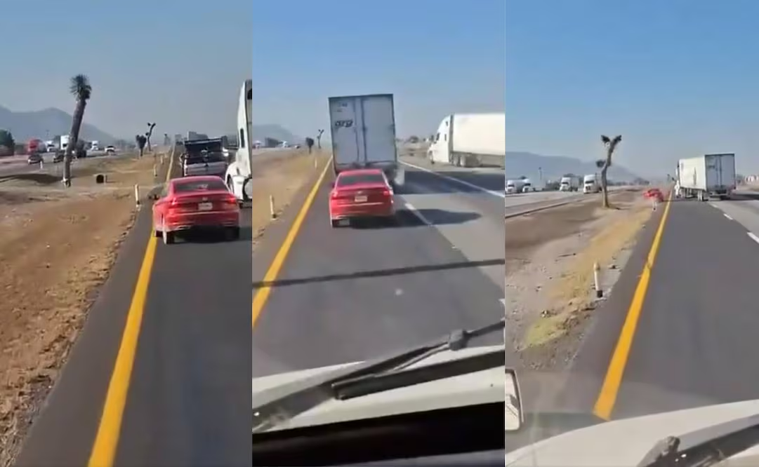 Trailero arremete contra auto en la Carretera 57 en San Luis ; intenta embestirlo y sacarlo de la vía