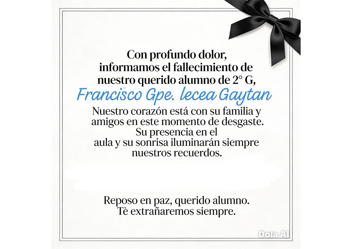 Fallece alumno de Secundaria 2, tras días de agonía
