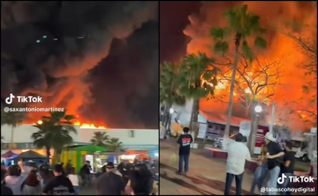 Incendio en Feria de Tabasco deja cinco mu3rtos; fuego consume Nave 1 del Parque Dora María