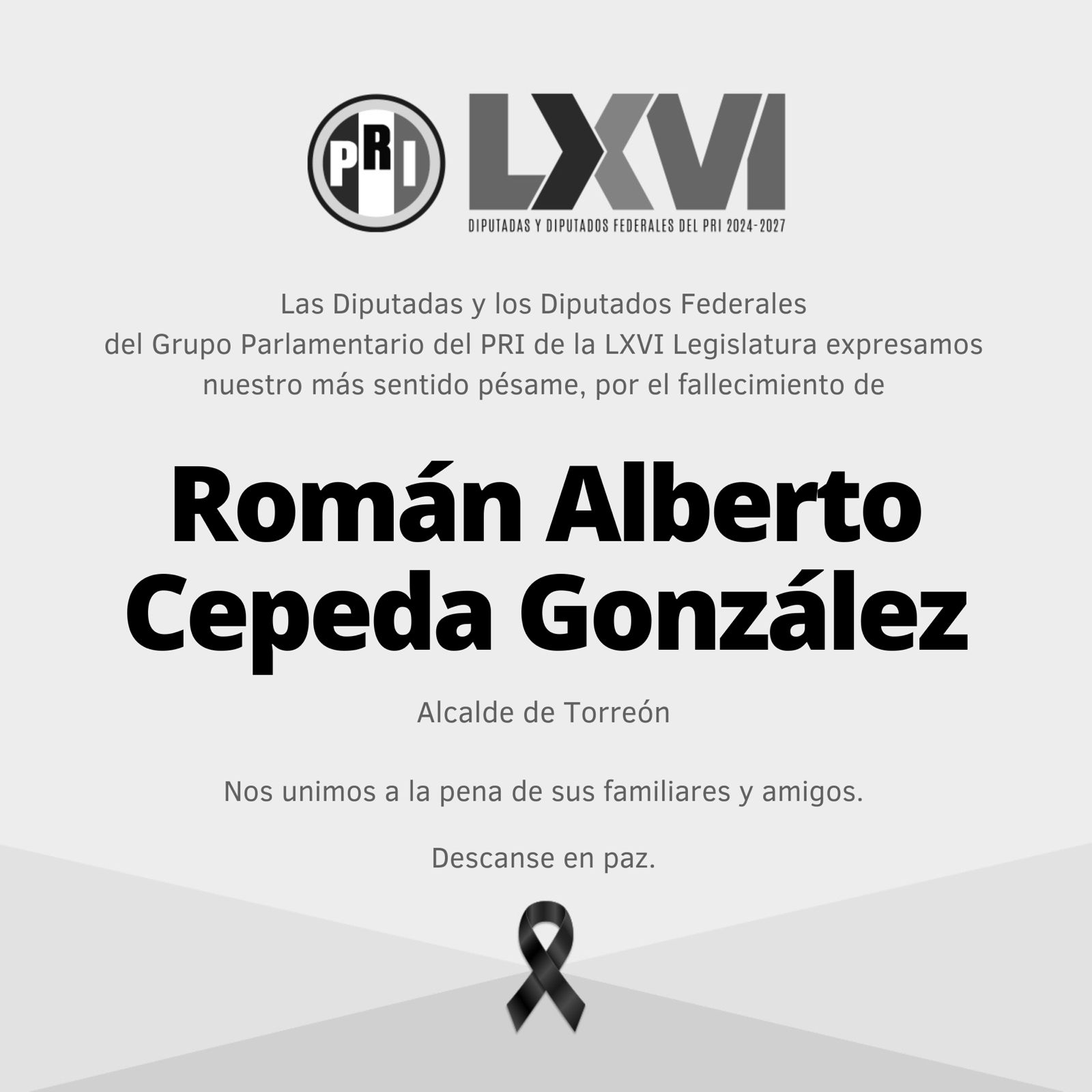 Lamenta GPPRI deceso del Alcalde de Torreón