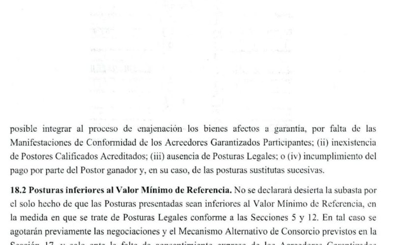 Subasta deberá ser avalada por los grandes acreedores