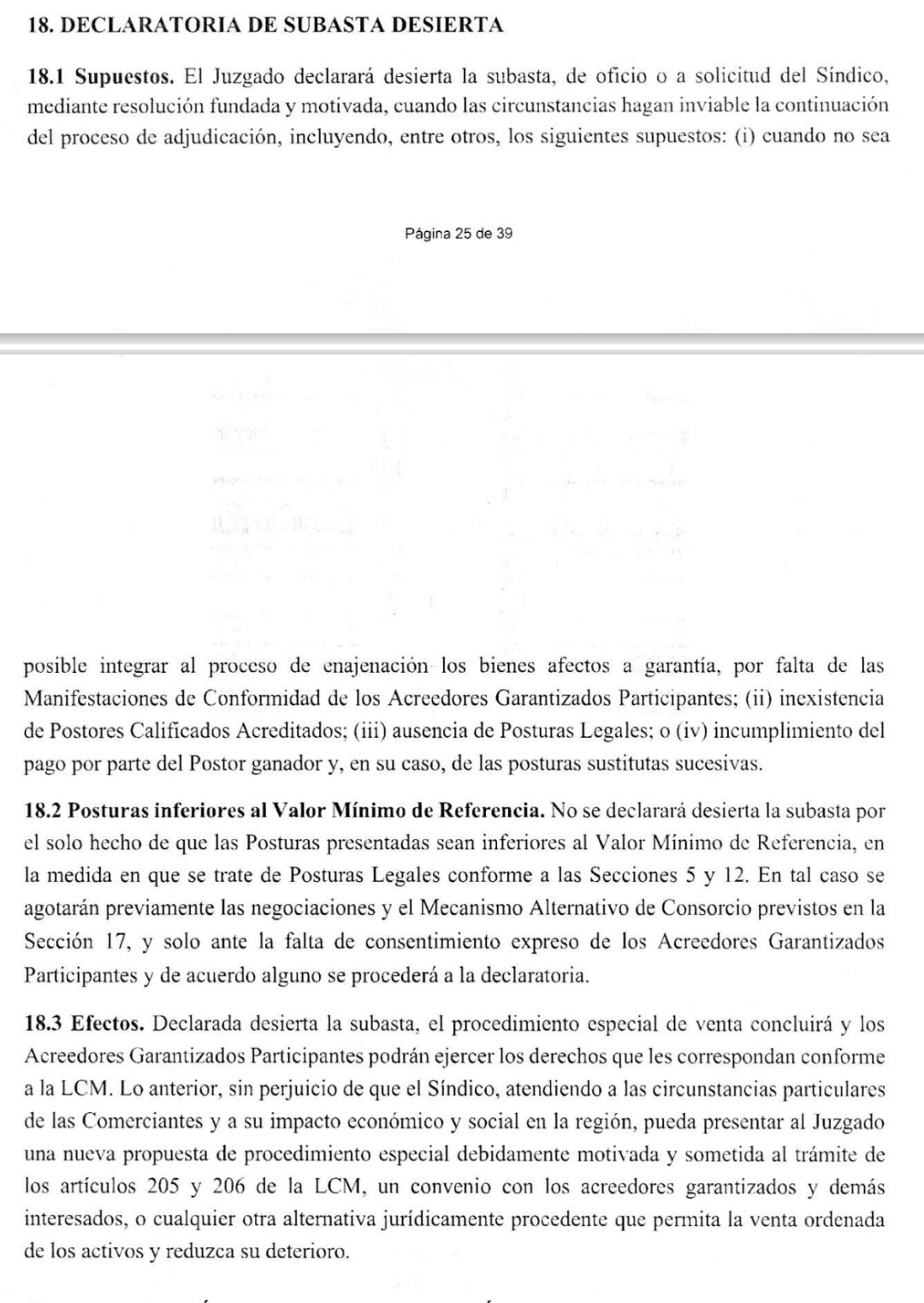 Subasta deberá ser avalada por los grandes acreedores