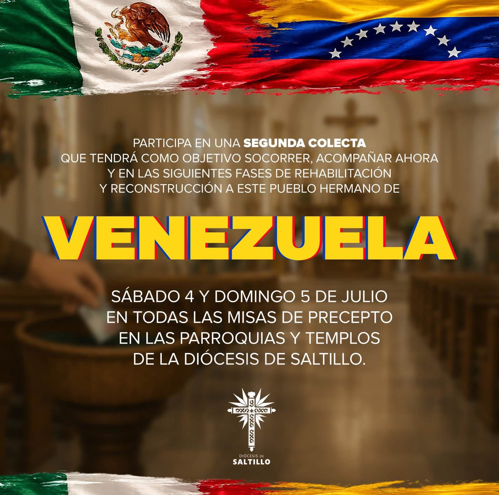 Iniciará Iglesia Católica colecta para Venezuela