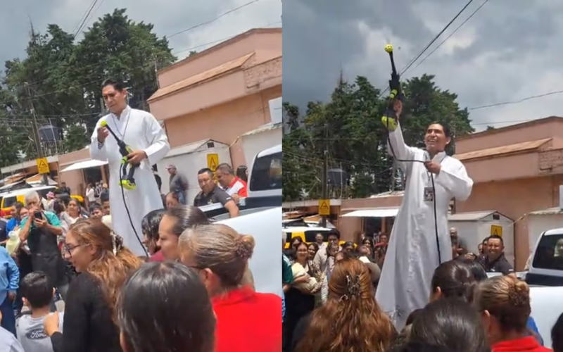VIDEO. Sacerdote se vuelve viral al lanzar agua bendita con una hidrolavadora; desata debate en redes