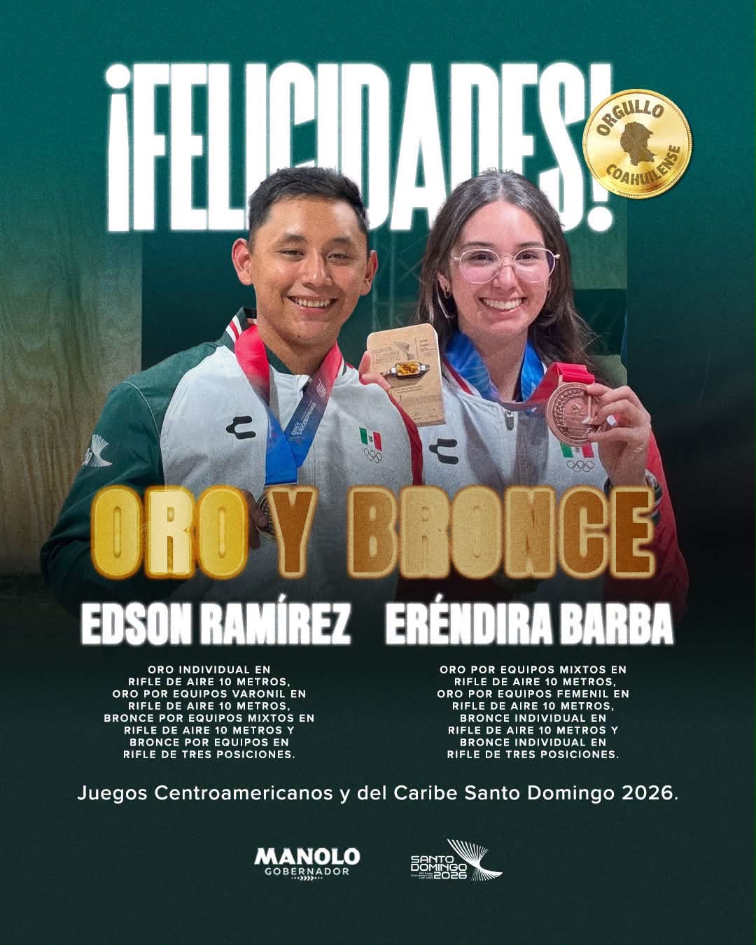 Cierran coahuilenses con broche de oro en Santo Domingo 2026