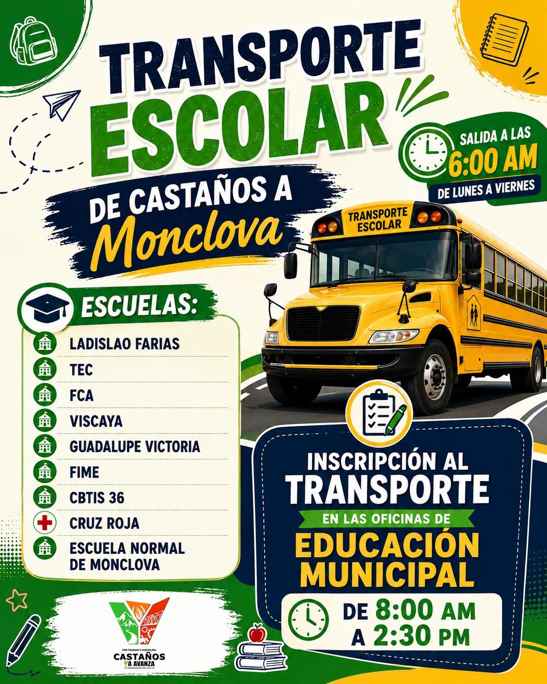 Disponible Transporte Escolar para estudiantes de Castaños