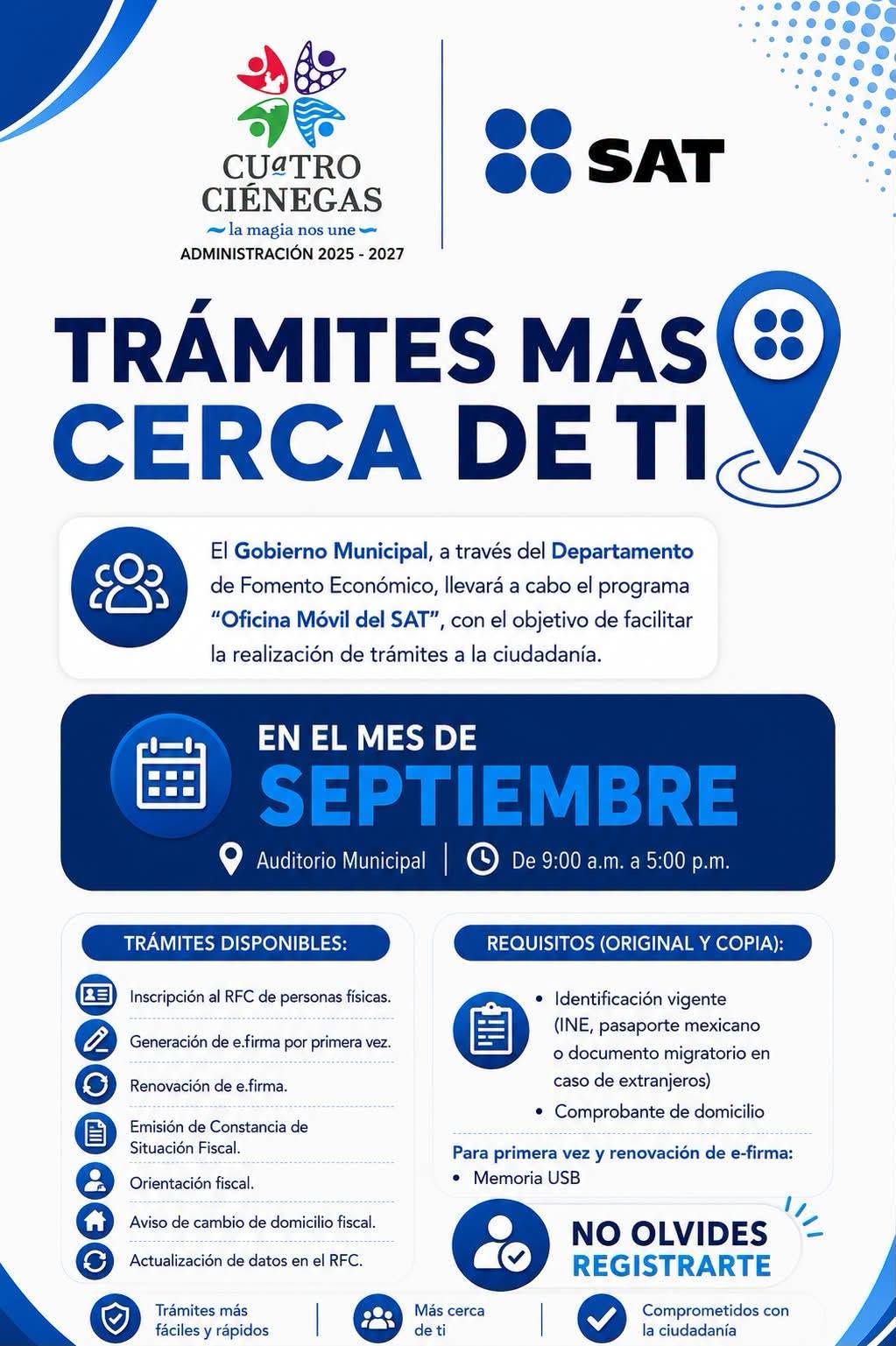 SAT llevará Oficina Móvil a Cuatro Ciénegas